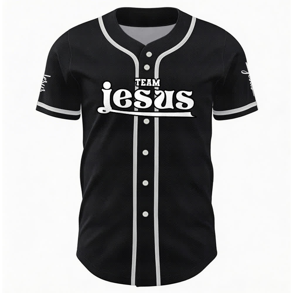 Christianartworkshop Bold Team Jesus Benutzerdefiniertes Namens- und Nummern-Unisex-Baseballtrikot - image 18