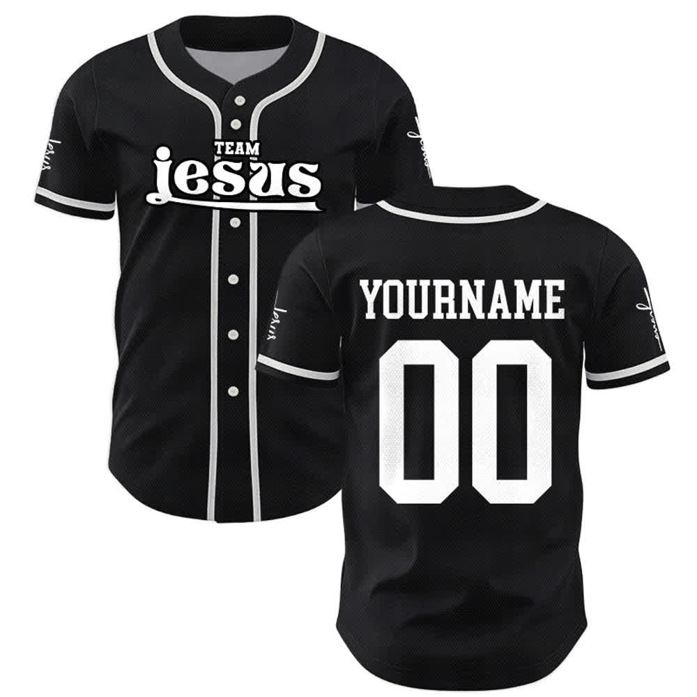 Christianartworkshop Bold Team Jesus Benutzerdefiniertes Namens- und Nummern-Unisex-Baseballtrikot - image 17