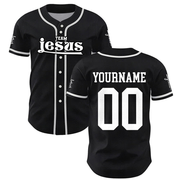 Christianartworkshop Bold Team Jesus Benutzerdefiniertes Namens- und Nummern-Unisex-Baseballtrikot - image 17