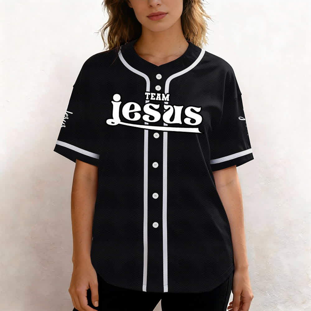 Christianartworkshop Bold Team Jesus Benutzerdefiniertes Namens- und Nummern-Unisex-Baseballtrikot - image 20