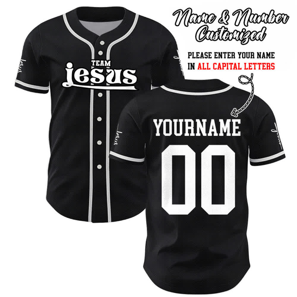 Christianartworkshop Bold Team Jesus Benutzerdefiniertes Namens- und Nummern-Unisex-Baseballtrikot - Schwarz - 5XL - Name & Nummer angepasst - image 16