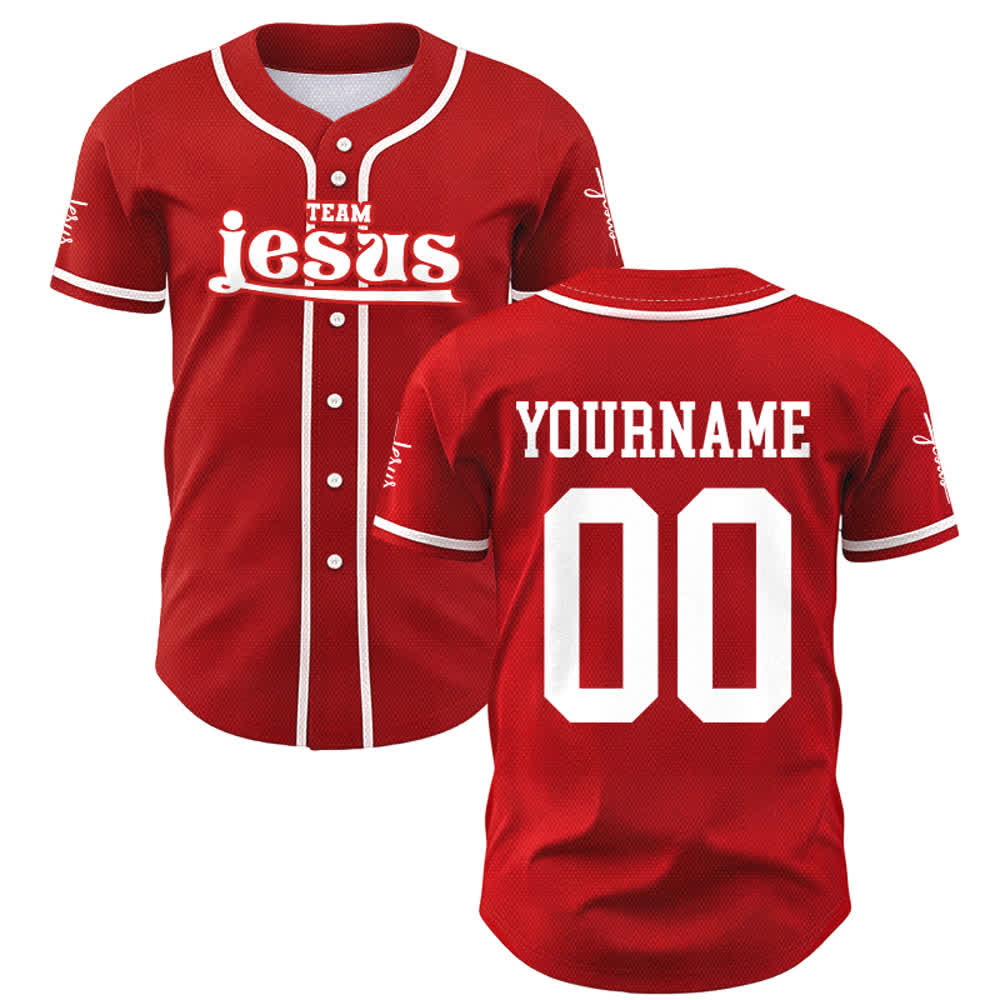 Christianartworkshop Bold Team Jesus Benutzerdefiniertes Namens- und Nummern-Unisex-Baseballtrikot - image 25