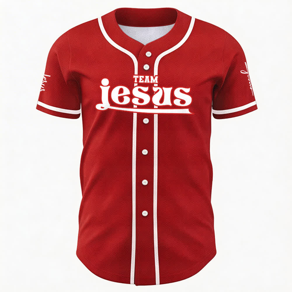 Christianartworkshop Bold Team Jesus Benutzerdefiniertes Namens- und Nummern-Unisex-Baseballtrikot - image 26