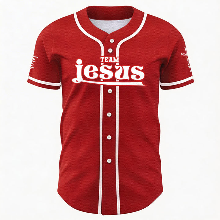 Christianartworkshop Bold Team Jesus Benutzerdefiniertes Namens- und Nummern-Unisex-Baseballtrikot - image 26