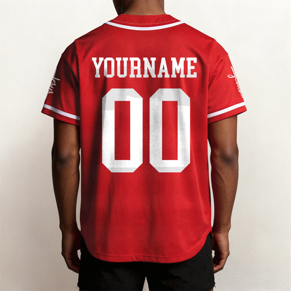 Christianartworkshop Bold Team Jesus Benutzerdefiniertes Namens- und Nummern-Unisex-Baseballtrikot - image 31