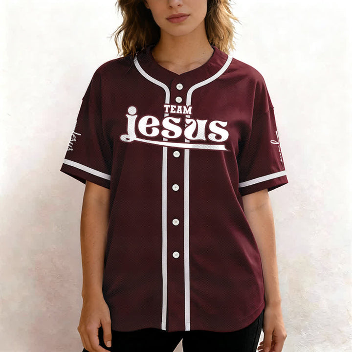 Christianartworkshop Bold Team Jesus Benutzerdefiniertes Namens- und Nummern-Unisex-Baseballtrikot - image 36