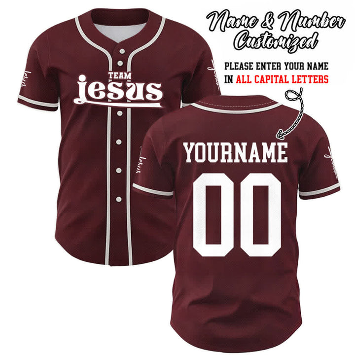 Christianartworkshop Bold Team Jesus Benutzerdefiniertes Namens- und Nummern-Unisex-Baseballtrikot - Wein - 5XL - Name & Nummer angepasst - image 32