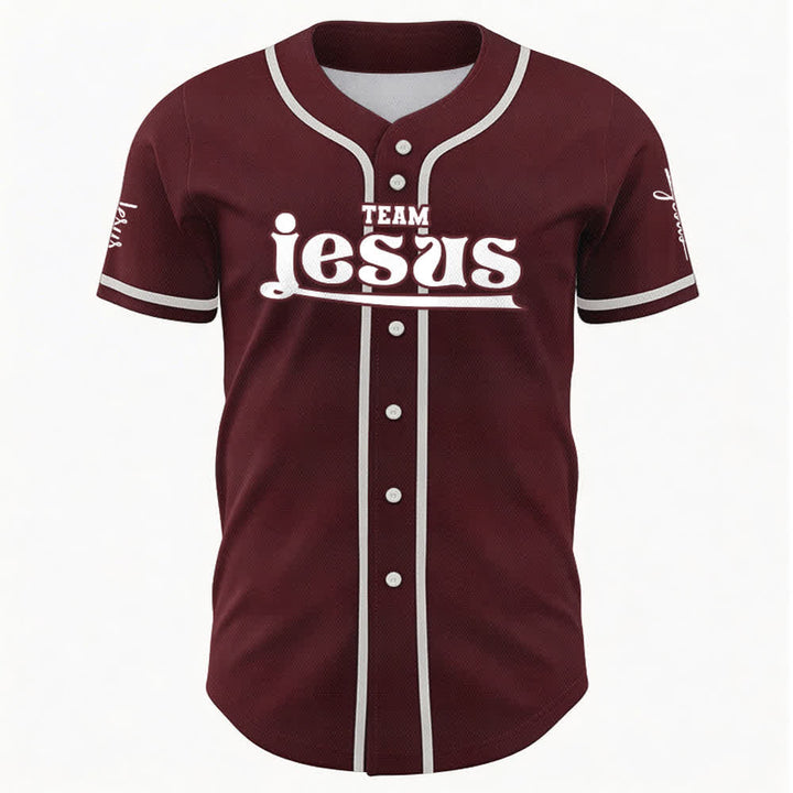 Christianartworkshop Bold Team Jesus Benutzerdefiniertes Namens- und Nummern-Unisex-Baseballtrikot - image 34