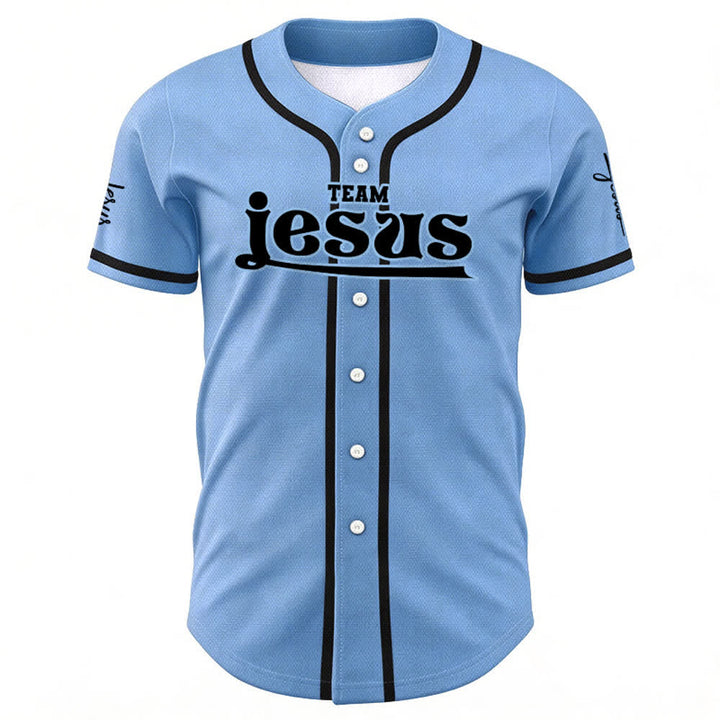 Christianartworkshop Bold Team Jesus Benutzerdefiniertes Namens- und Nummern-Unisex-Baseballtrikot - image 42