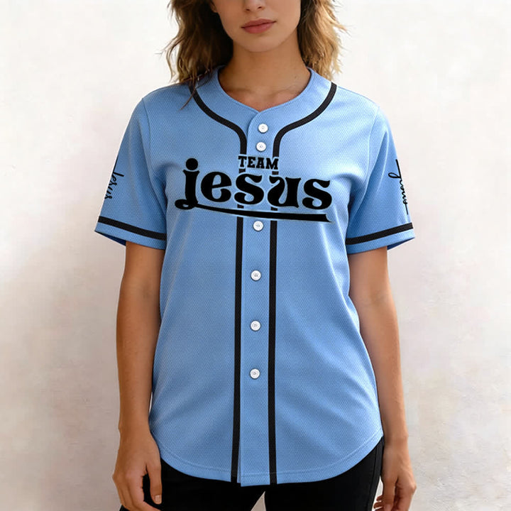 Christianartworkshop Bold Team Jesus Benutzerdefiniertes Namens- und Nummern-Unisex-Baseballtrikot - image 44