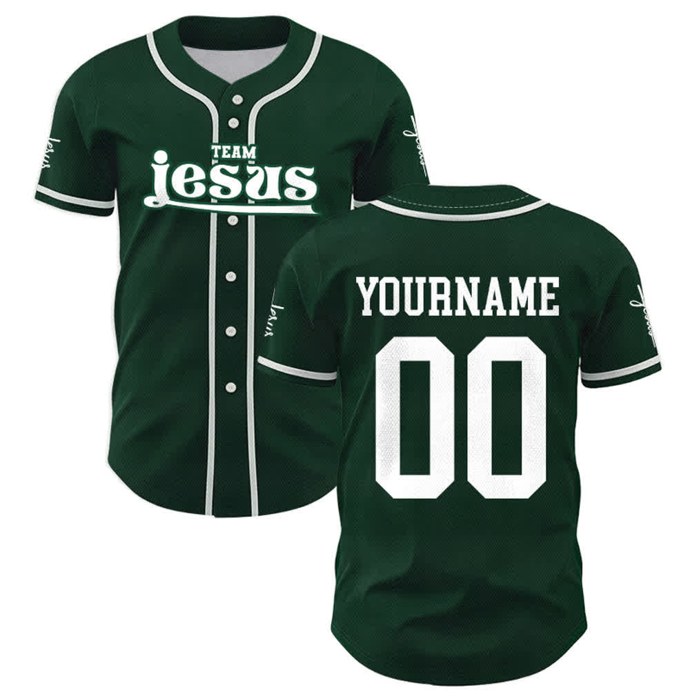 Christianartworkshop Bold Team Jesus Benutzerdefiniertes Namens- und Nummern-Unisex-Baseballtrikot - image 49