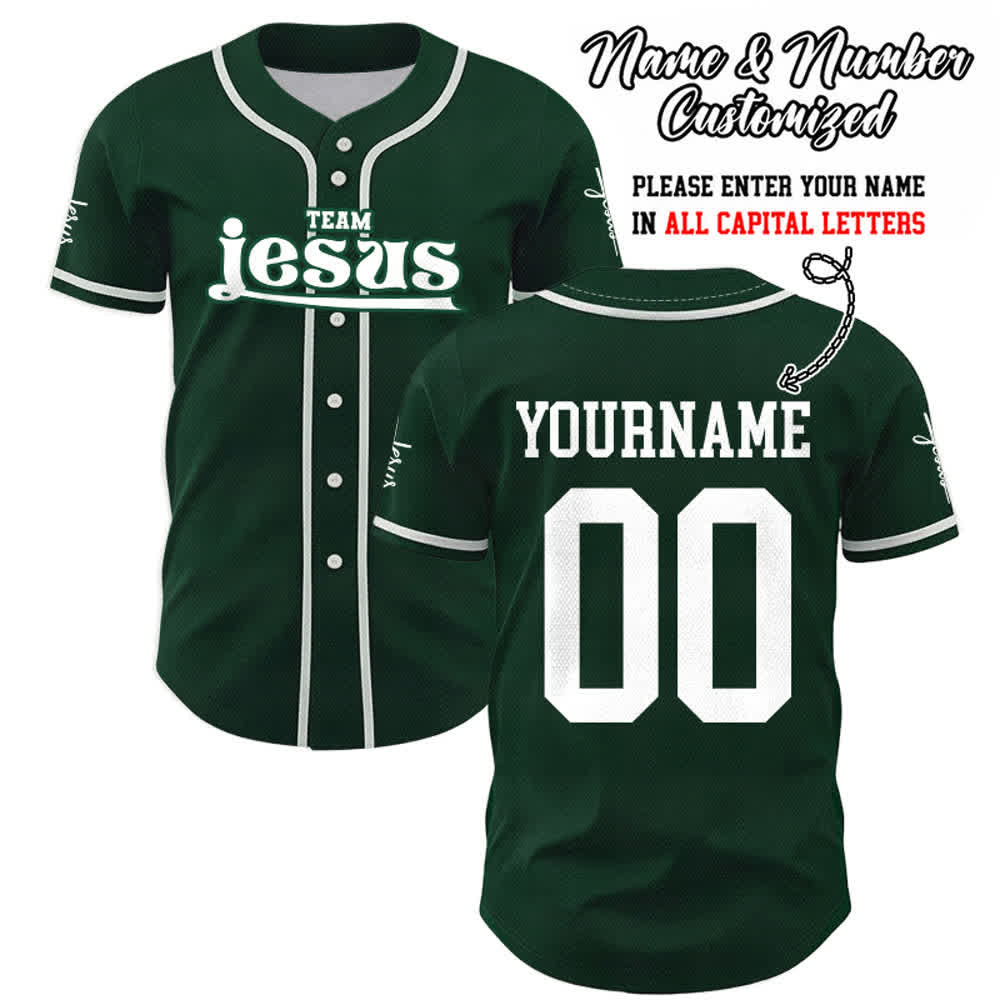 Christianartworkshop Bold Team Jesus Benutzerdefiniertes Namens- und Nummern-Unisex-Baseballtrikot - Grün - 5XL - Name & Nummer angepasst - image 48