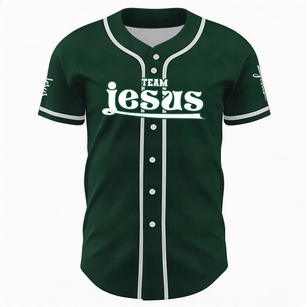 Christianartworkshop Bold Team Jesus Benutzerdefiniertes Namens- und Nummern-Unisex-Baseballtrikot - image 50