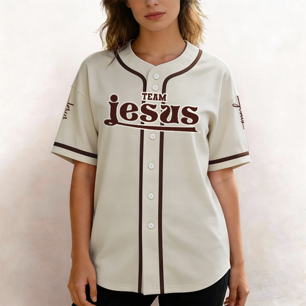 Christianartworkshop Bold Team Jesus Benutzerdefiniertes Namens- und Nummern-Unisex-Baseballtrikot - image 60
