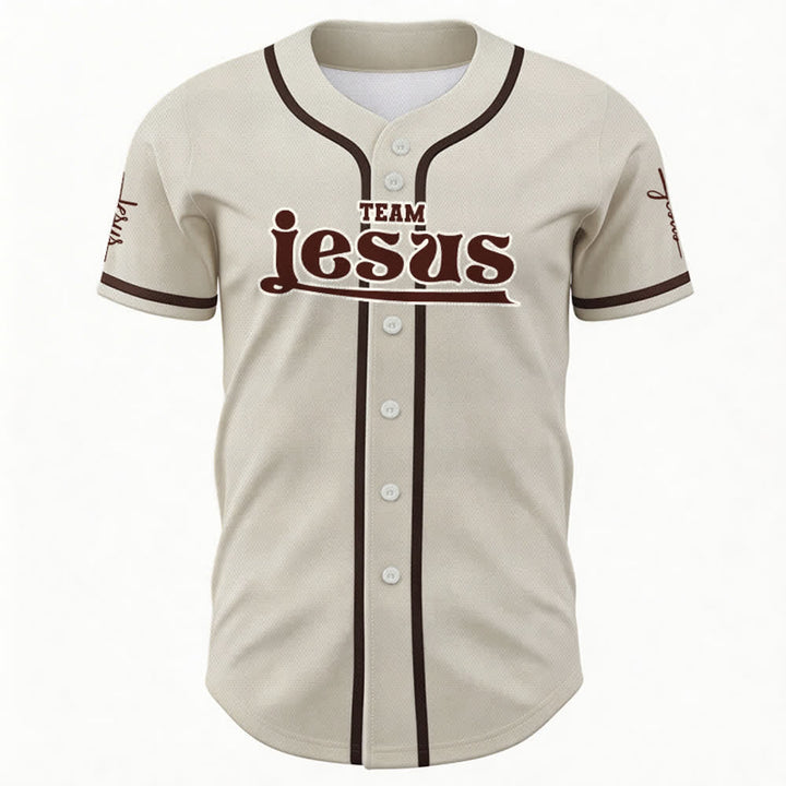 Christianartworkshop Bold Team Jesus Benutzerdefiniertes Namens- und Nummern-Unisex-Baseballtrikot - image 58