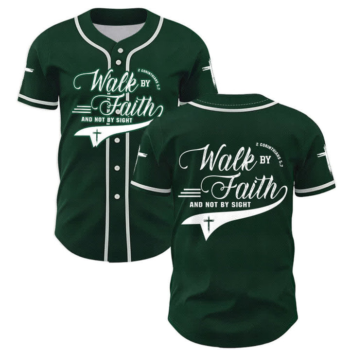 Christianartworkshop 2 Korinther 5:7 „Wandelt im Glauben und nicht im Schauen“ Baseballtrikot mit Kreuzmotiv - Grün - 5XL - image 49