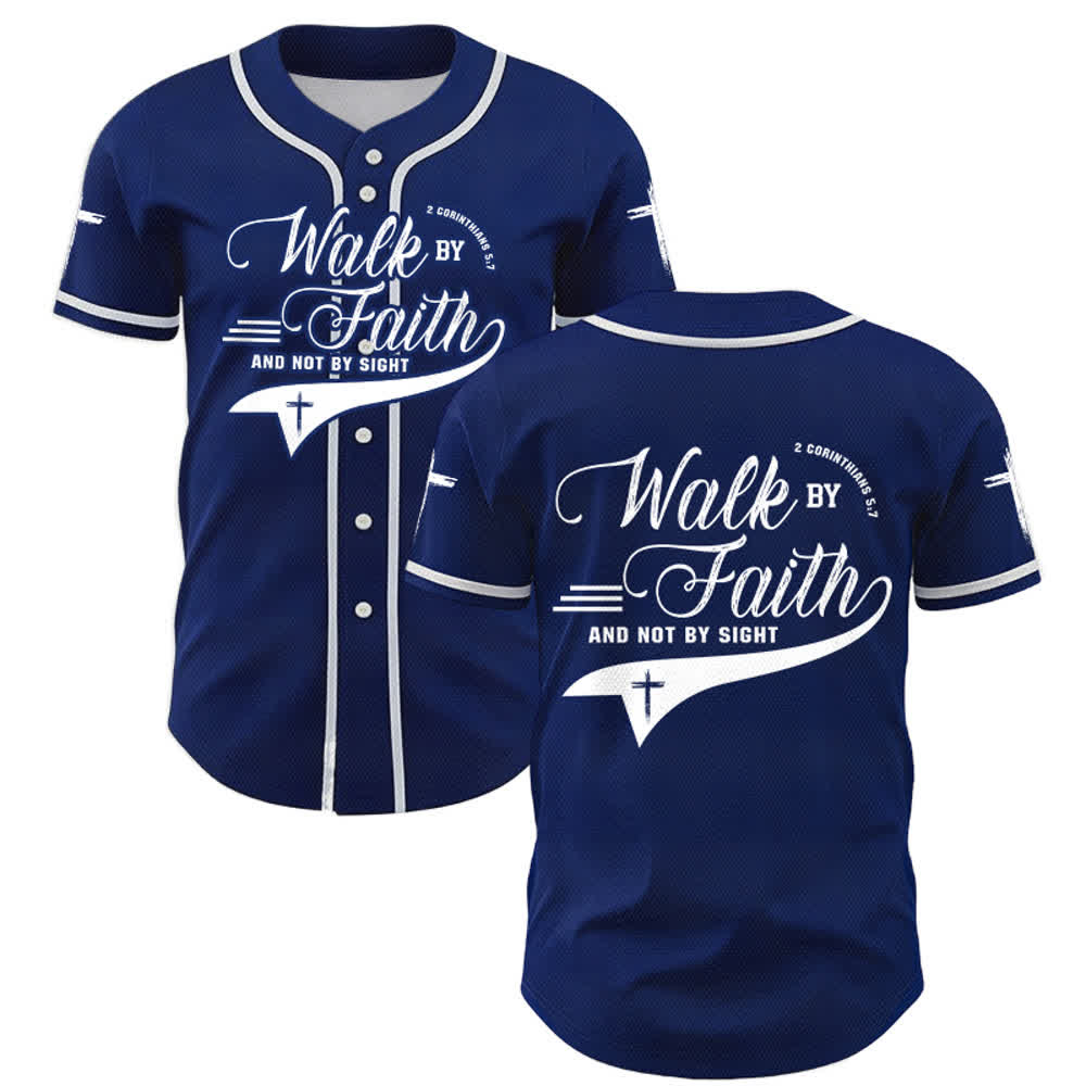 Christianartworkshop 2 Korinther 5:7 „Wandelt im Glauben und nicht im Schauen“ Baseballtrikot mit Kreuzmotiv - Marineblau - 5XL - image 0