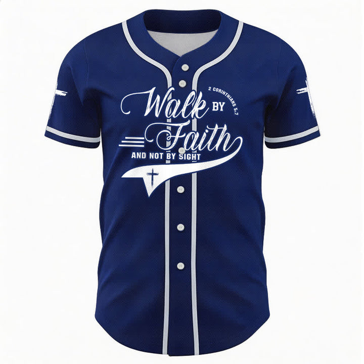 Christianartworkshop 2 Korinther 5:7 „Wandelt im Glauben und nicht im Schauen“ Baseballtrikot mit Kreuzmotiv - image 1