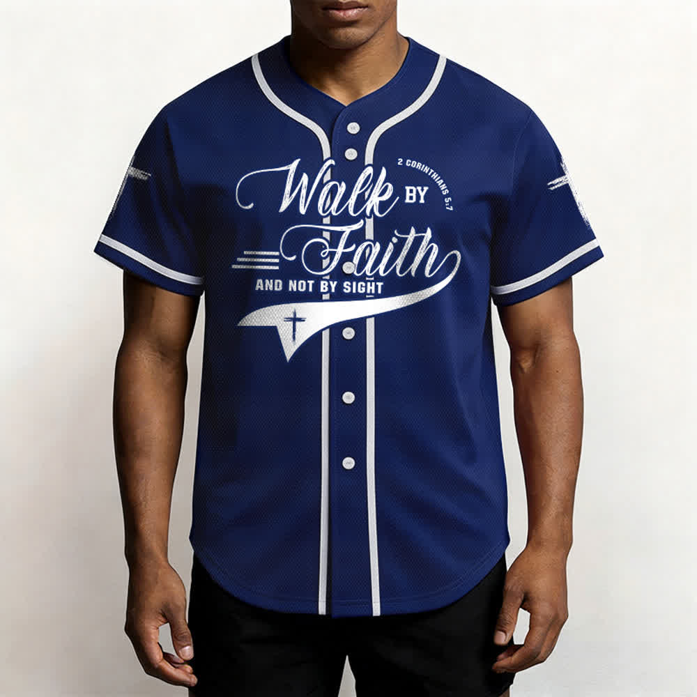 Christianartworkshop 2 Korinther 5:7 „Wandelt im Glauben und nicht im Schauen“ Baseballtrikot mit Kreuzmotiv - image 3