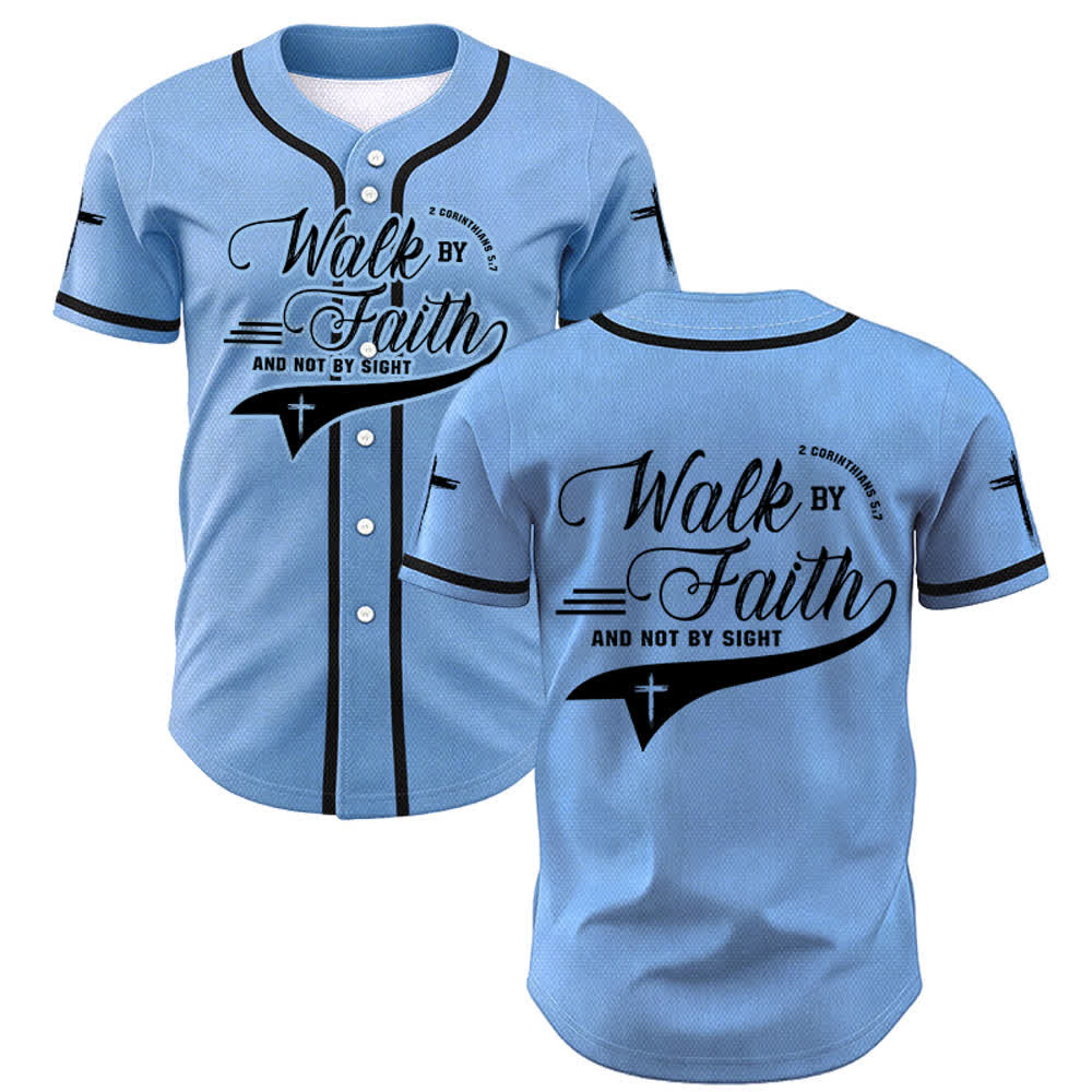 Christianartworkshop 2 Korinther 5:7 „Wandelt im Glauben und nicht im Schauen“ Baseballtrikot mit Kreuzmotiv - Blau - 5XL - image 42