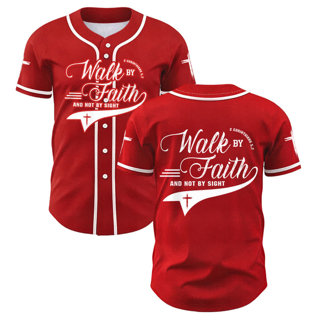 Christianartworkshop 2 Korinther 5:7 „Wandelt im Glauben und nicht im Schauen“ Baseballtrikot mit Kreuzmotiv - Rot - 5XL - image 28