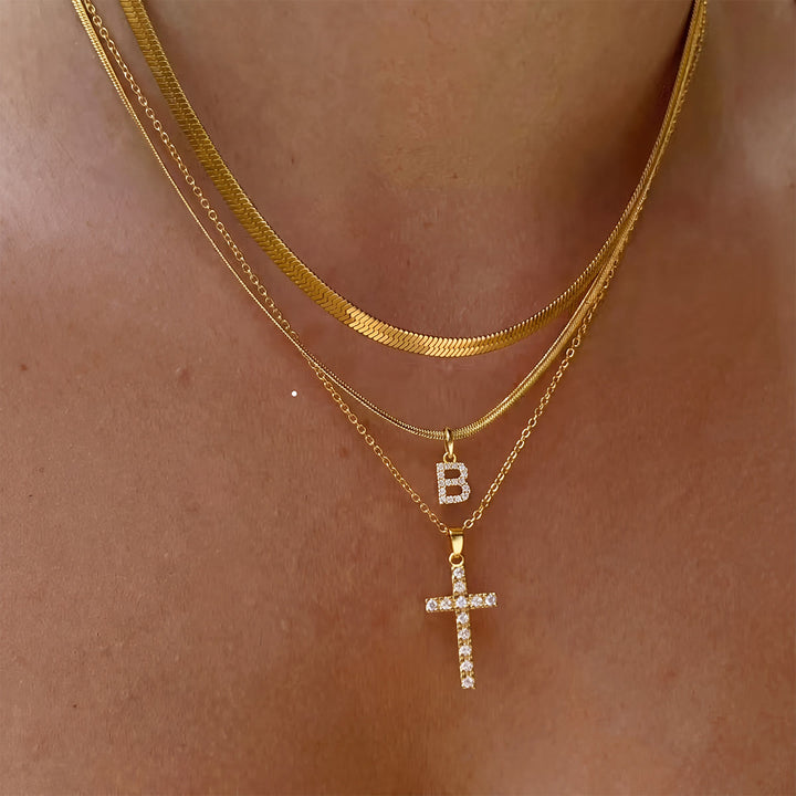 Christianartworkshop Funkelnde, mehrlagige Kristall-Kreuzkette mit Initialen: Ein Zeichen persönlicher himmlischer Gnade - B - image 3