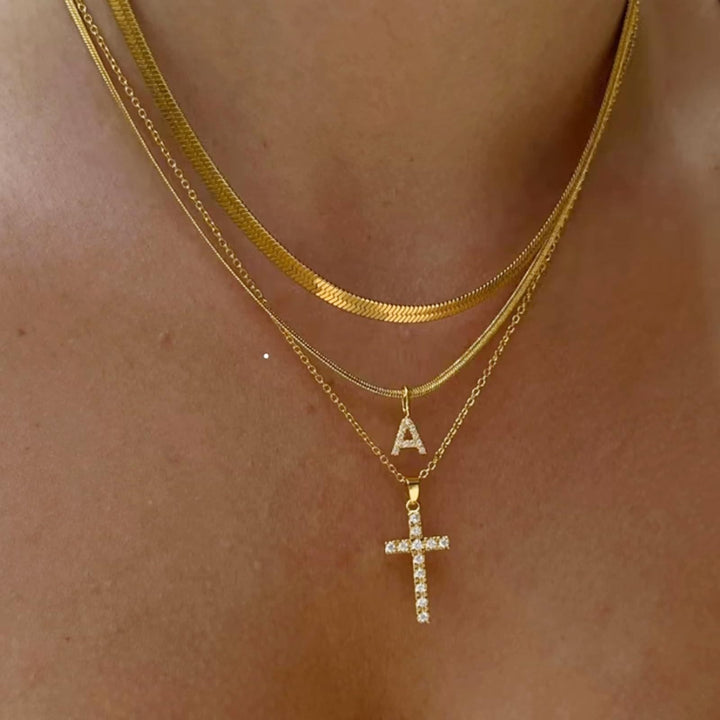 Christianartworkshop Funkelnde, mehrlagige Kristall-Kreuzkette mit Initialen: Ein Zeichen persönlicher himmlischer Gnade - A - image 0