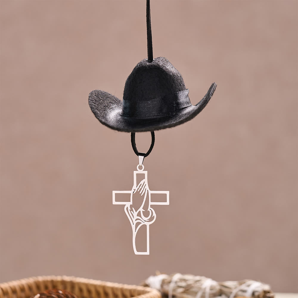 Christianartworkshop Mini-Cowboyhut-Anhänger mit betenden Händen und Kreuz: Symbol für friedvolles Reisen - image 7