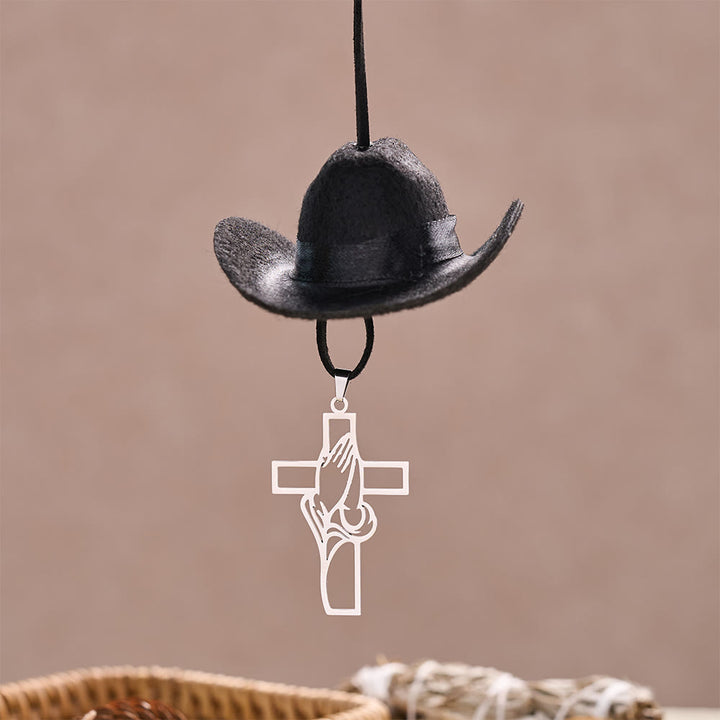 Christianartworkshop Mini-Cowboyhut-Anhänger mit betenden Händen und Kreuz: Symbol für friedvolles Reisen - image 7