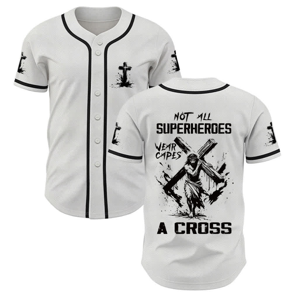 Christianartworkshop Nicht alle Superhelden tragen Umhänge Ein Kreuz Unisex Baseballtrikot - Weiß - 5XL - image 0