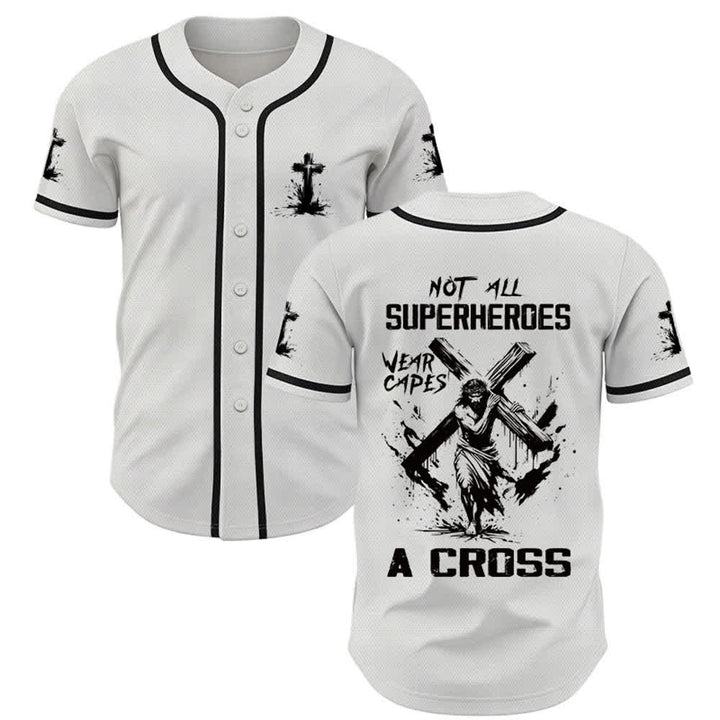 Christianartworkshop Nicht alle Superhelden tragen Umhänge Ein Kreuz Unisex Baseballtrikot - Weiß - 5XL - image 0