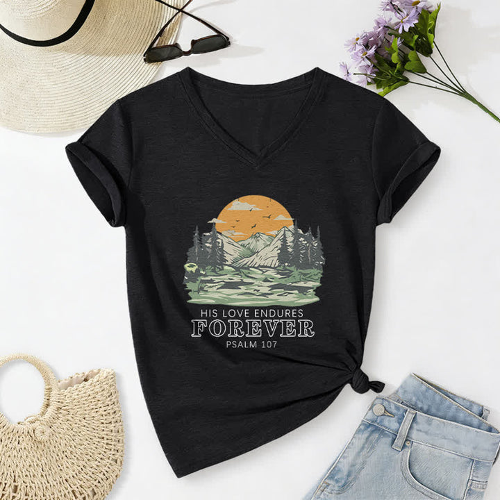 Christianartworkshop Seine Liebe währet ewig – Psalm 107 – Berglandschaft-Print – Lässiges V-Ausschnitt-T-Shirt - Schwarz - 2XL - image 12