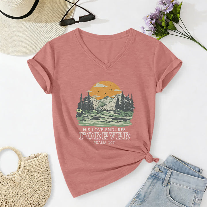 Christianartworkshop Seine Liebe währet ewig – Psalm 107 – Berglandschaft-Print – Lässiges V-Ausschnitt-T-Shirt - Hellrosa - 2XL - image 18