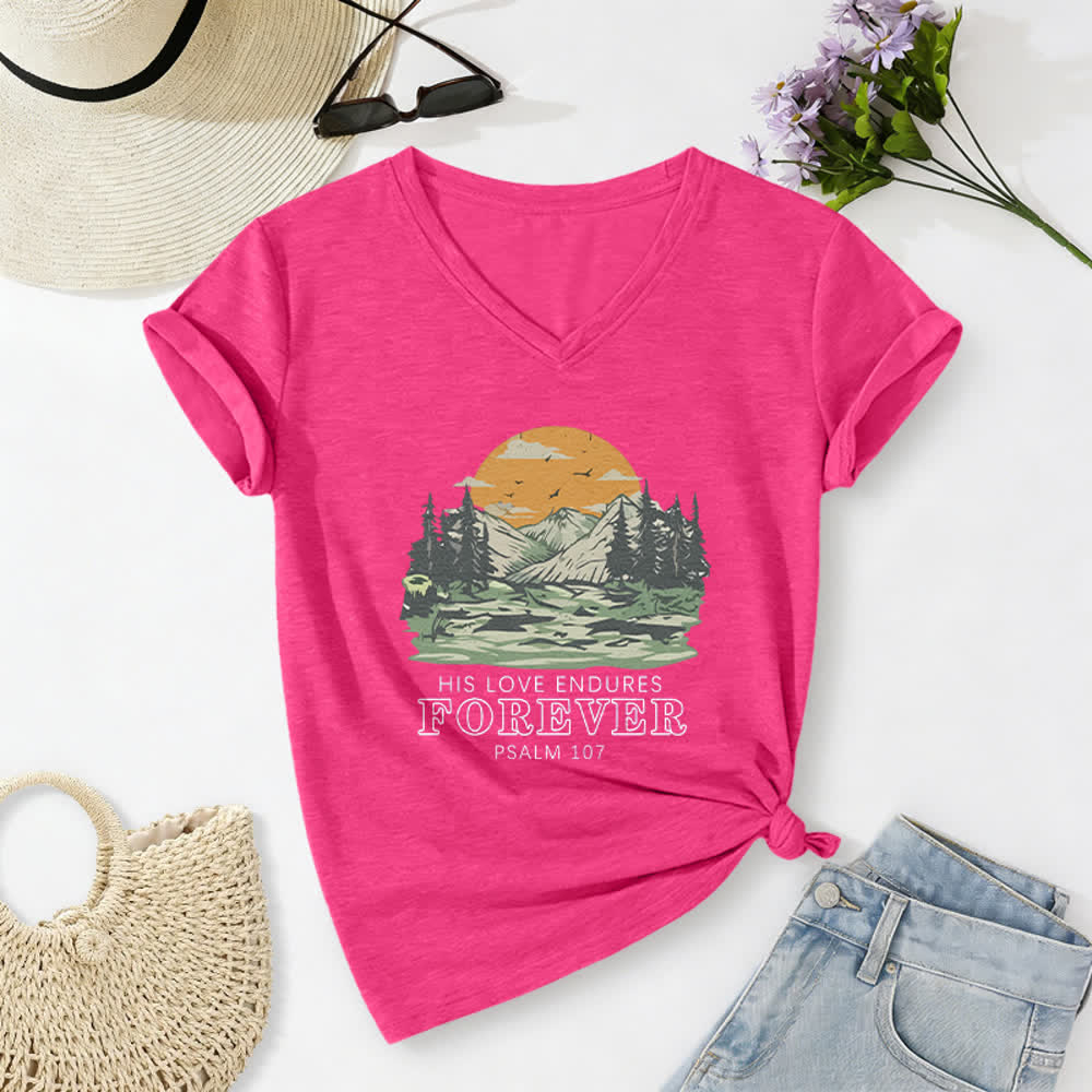 Christianartworkshop Seine Liebe währet ewig – Psalm 107 – Berglandschaft-Print – Lässiges V-Ausschnitt-T-Shirt - Rose - 2XL - image 22