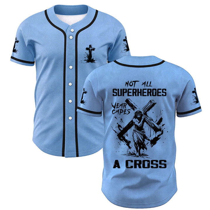 Christianartworkshop Nicht alle Superhelden tragen Umhänge Ein Kreuz Unisex Baseballtrikot - Blau - 5XL - image 28