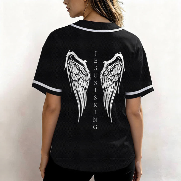 Christianartworkshop Jesus ist König Engelsflügel Kreuz Glaubensbekenntnis Individuelles Baseballtrikot - image 3