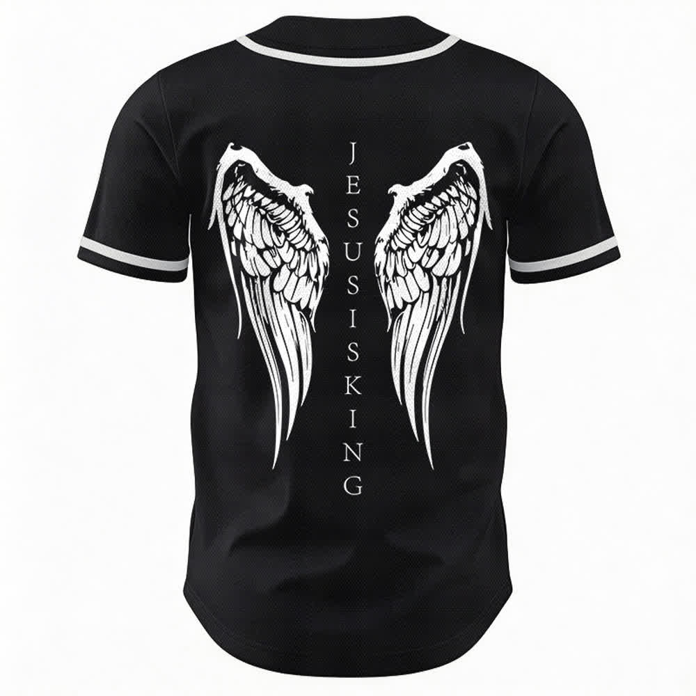 Christianartworkshop Jesus ist König Engelsflügel Kreuz Glaubensbekenntnis Individuelles Baseballtrikot - image 1