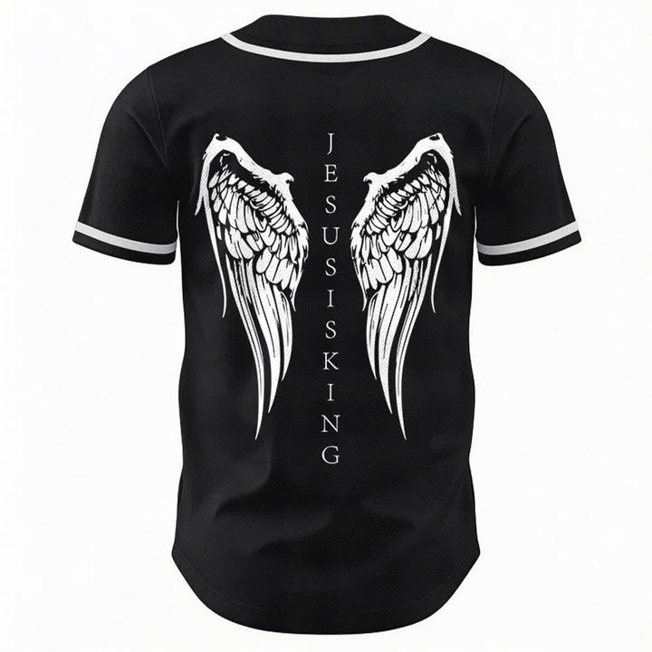 Christianartworkshop Jesus ist König Engelsflügel Kreuz Glaubensbekenntnis Individuelles Baseballtrikot - image 1