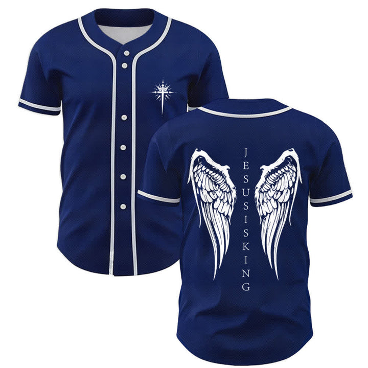Christianartworkshop Jesus ist König Engelsflügel Kreuz Glaubensbekenntnis Individuelles Baseballtrikot - Marineblau - 5XL - image 7