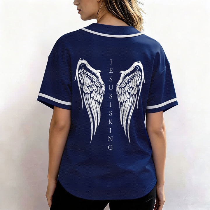 Christianartworkshop Jesus ist König Engelsflügel Kreuz Glaubensbekenntnis Individuelles Baseballtrikot - image 10