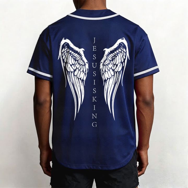 Christianartworkshop Jesus ist König Engelsflügel Kreuz Glaubensbekenntnis Individuelles Baseballtrikot - image 12