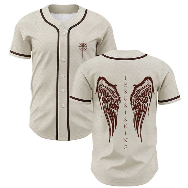 Christianartworkshop Jesus ist König Engelsflügel Kreuz Glaubensbekenntnis Individuelles Baseballtrikot - Aprikose - 5XL - image 14