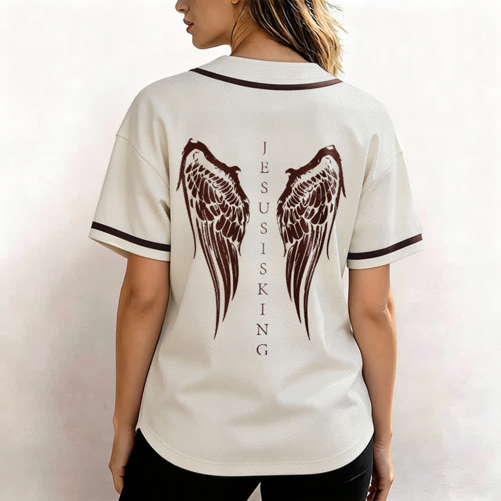 Christianartworkshop Jesus ist König Engelsflügel Kreuz Glaubensbekenntnis Individuelles Baseballtrikot - image 17