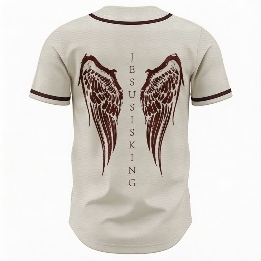 Christianartworkshop Jesus ist König Engelsflügel Kreuz Glaubensbekenntnis Individuelles Baseballtrikot - image 15