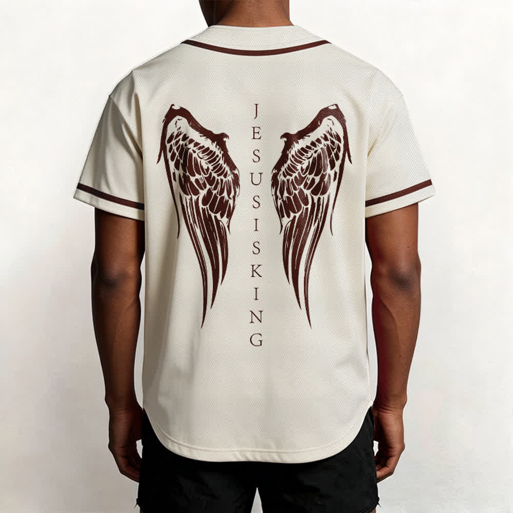 Christianartworkshop Jesus ist König Engelsflügel Kreuz Glaubensbekenntnis Individuelles Baseballtrikot - image 19