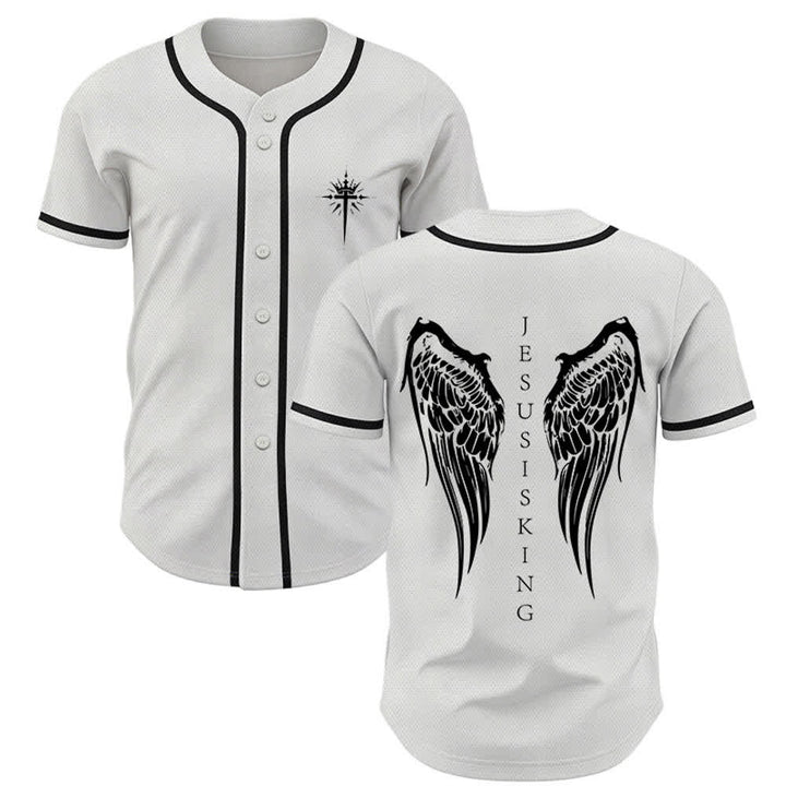 Christianartworkshop Jesus ist König Engelsflügel Kreuz Glaubensbekenntnis Individuelles Baseballtrikot - Weiß - 5XL - image 21