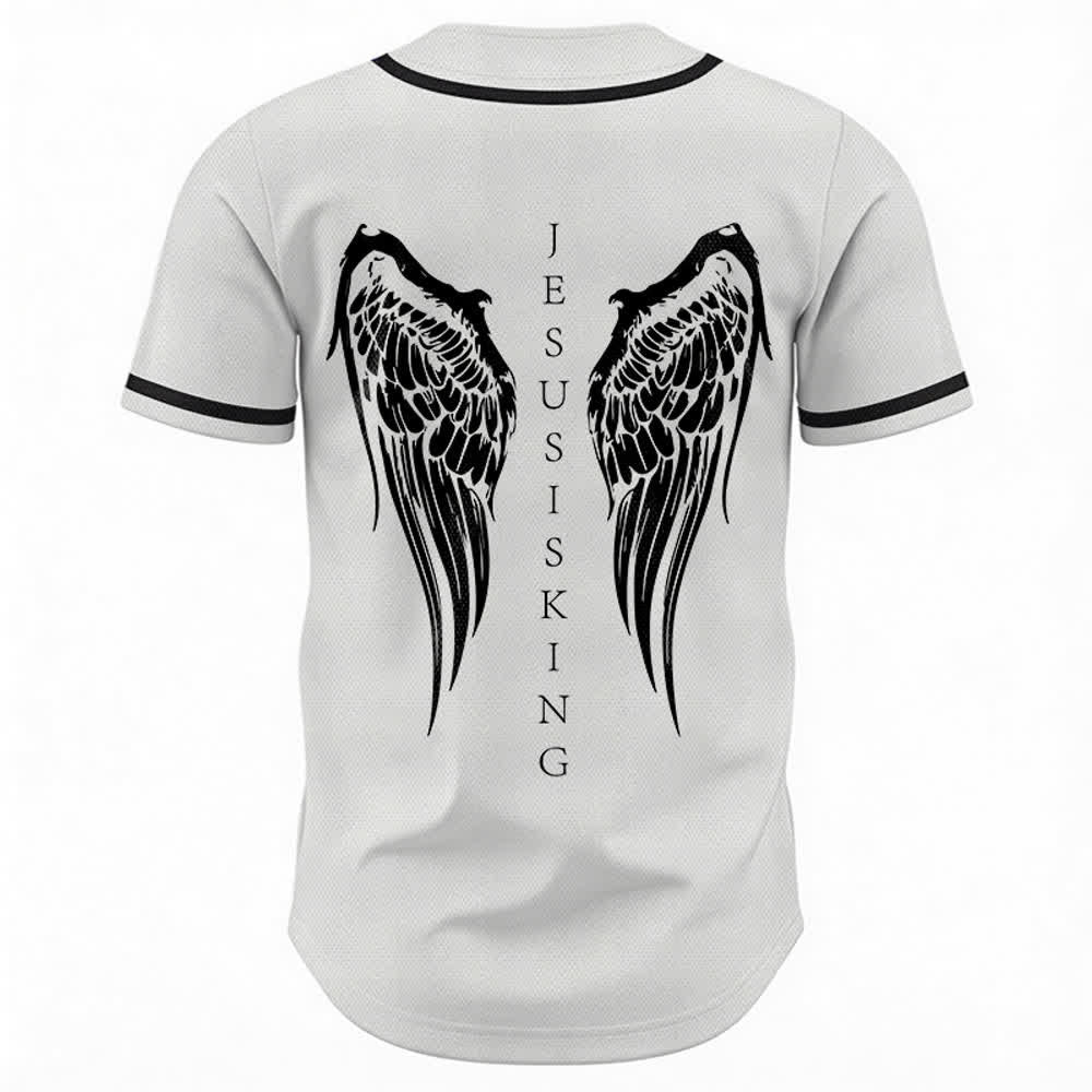 Christianartworkshop Jesus ist König Engelsflügel Kreuz Glaubensbekenntnis Individuelles Baseballtrikot - image 22