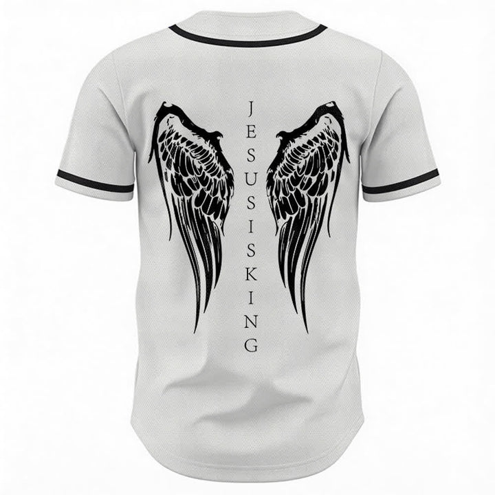 Christianartworkshop Jesus ist König Engelsflügel Kreuz Glaubensbekenntnis Individuelles Baseballtrikot - image 22