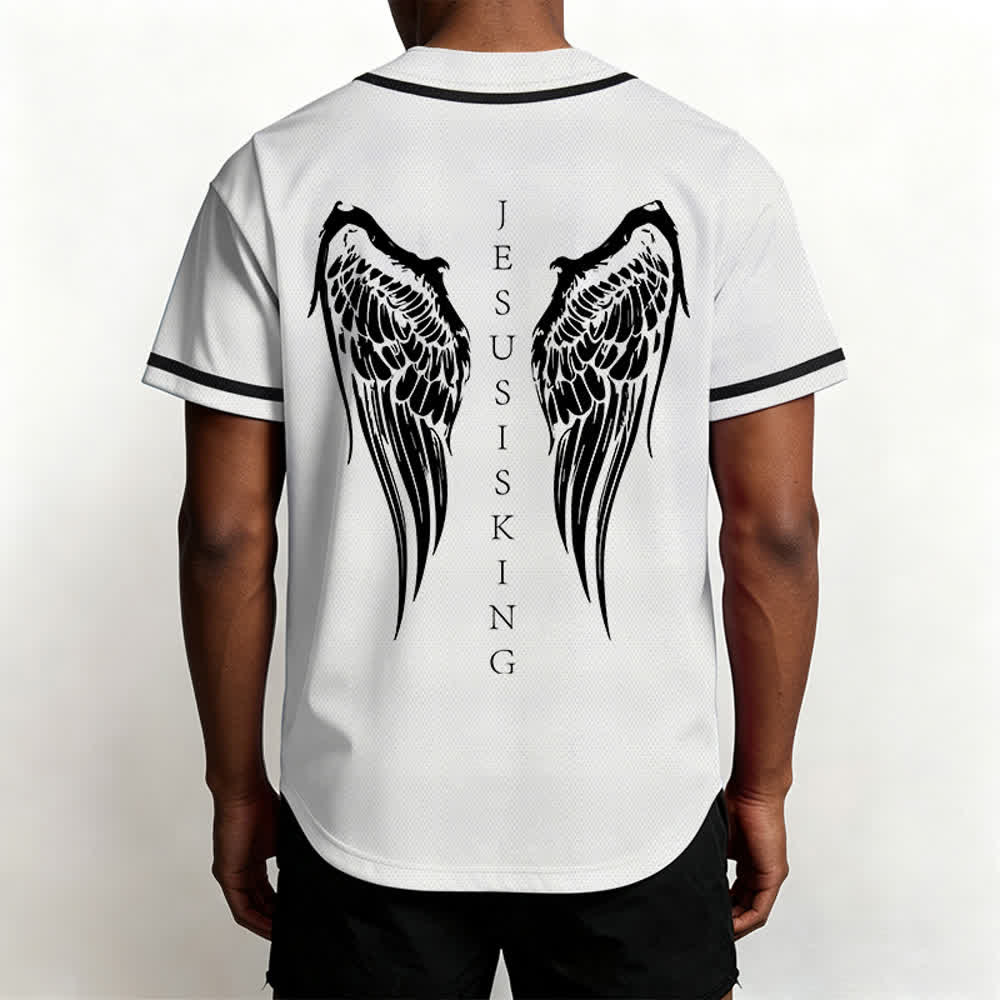 Christianartworkshop Jesus ist König Engelsflügel Kreuz Glaubensbekenntnis Individuelles Baseballtrikot - image 26