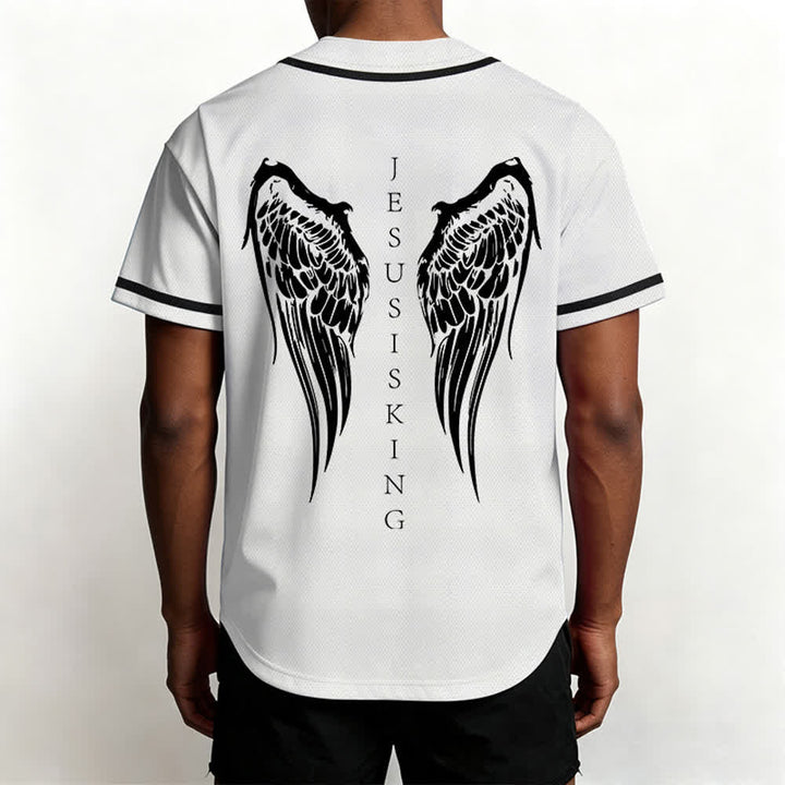 Christianartworkshop Jesus ist König Engelsflügel Kreuz Glaubensbekenntnis Individuelles Baseballtrikot - image 26